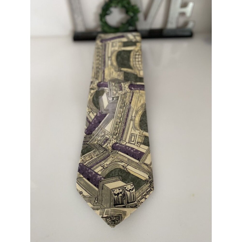 Structure Architecture Building Roman Pillars Necktie‎ Tie 100% Cotton USA Vtg